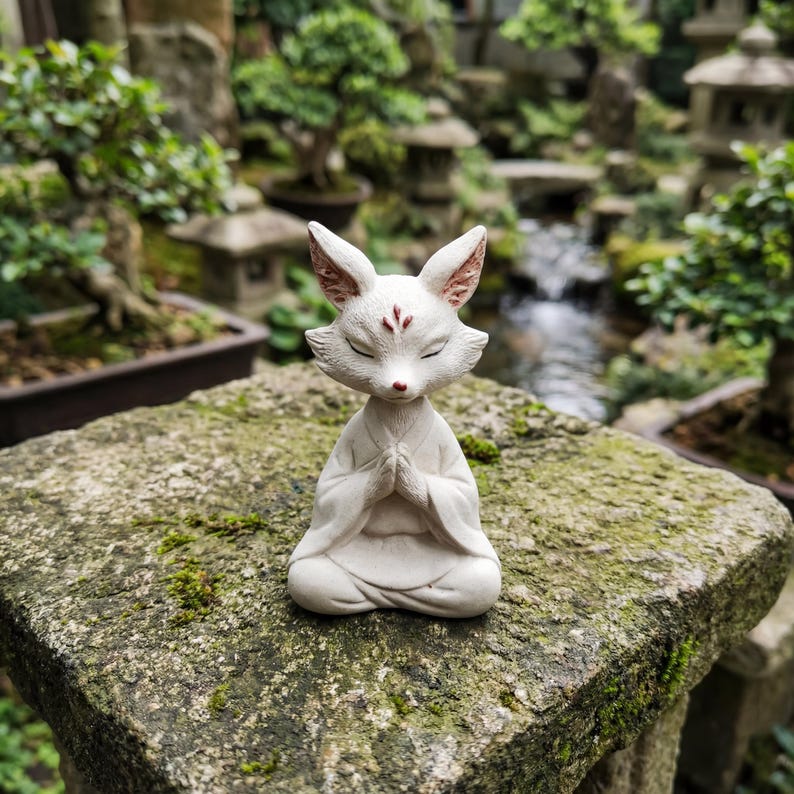 Zen Fox Tea Pet Handmade Zisha Clay Gongfu Tea Table Decor, Meditation Ornament