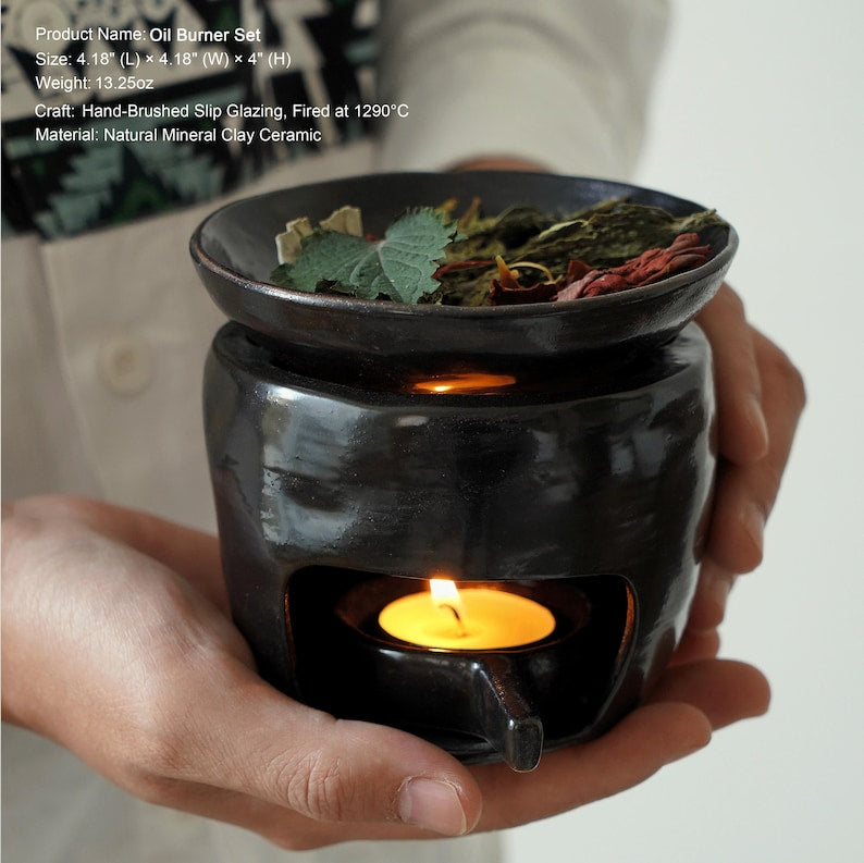 Handmade Wabi Sabi Tea Light Oil Burner, Ceramic Wax Melt Warmer Aromatherapy Diffuser